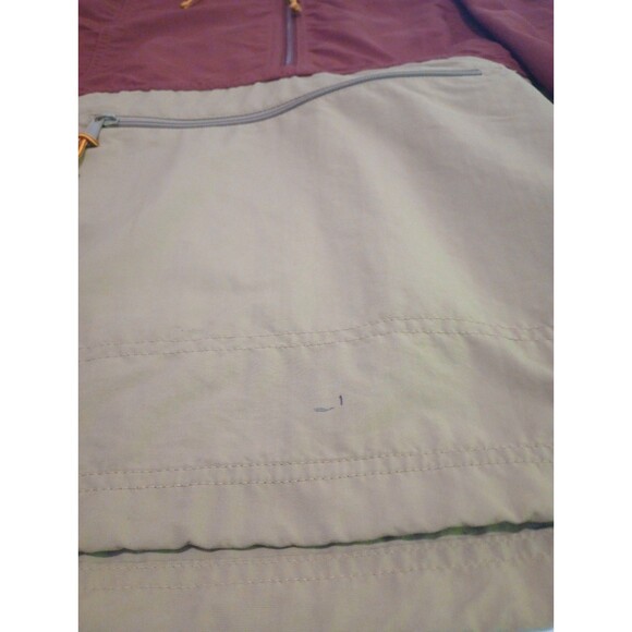 LL Bean windbreaker jacket Medium colorblock nylon pullover hooded Maroon & Tan - Picture 8 of 8